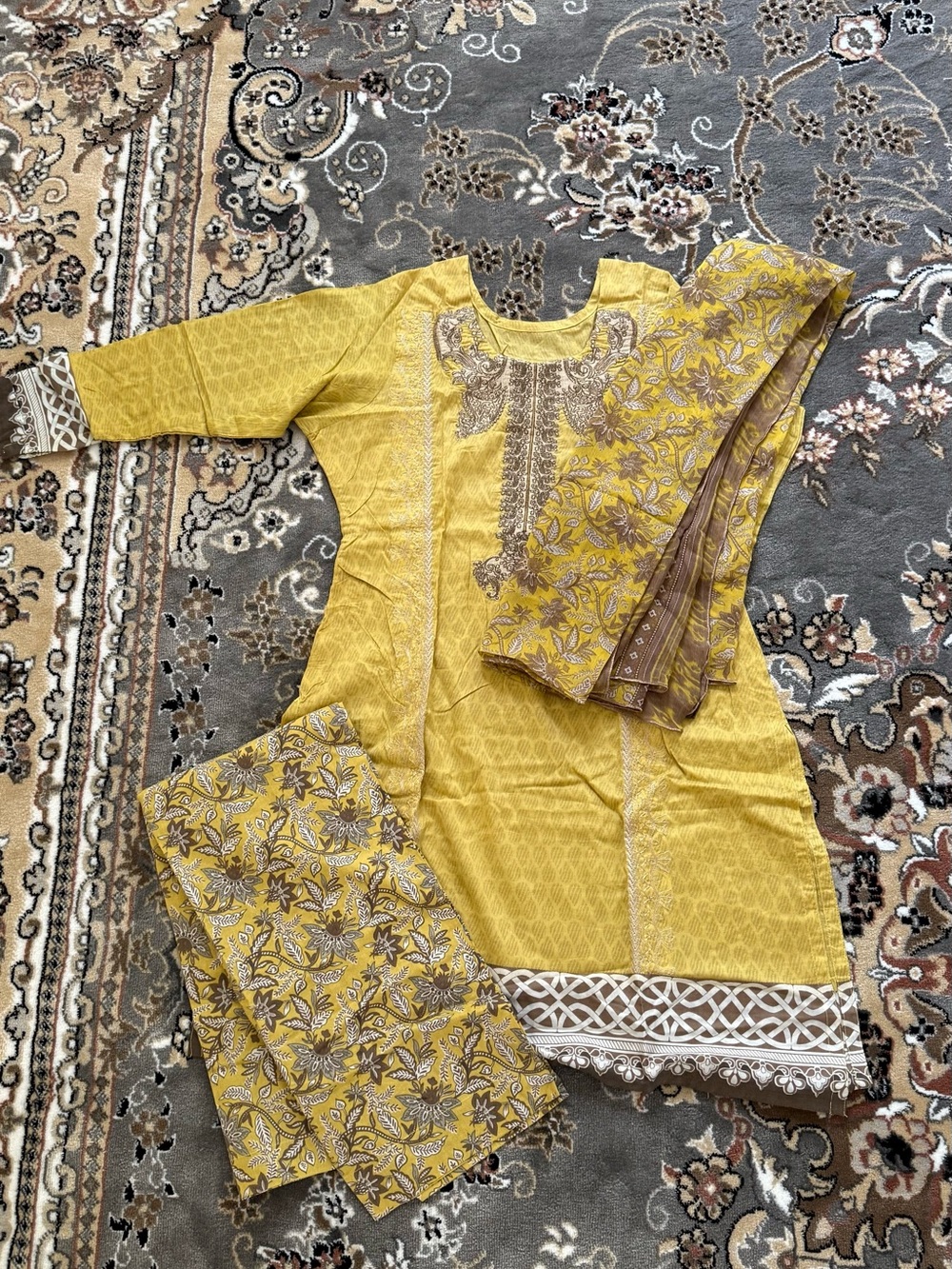 Mustard Yellow Embroidered Salwar Kameez Set